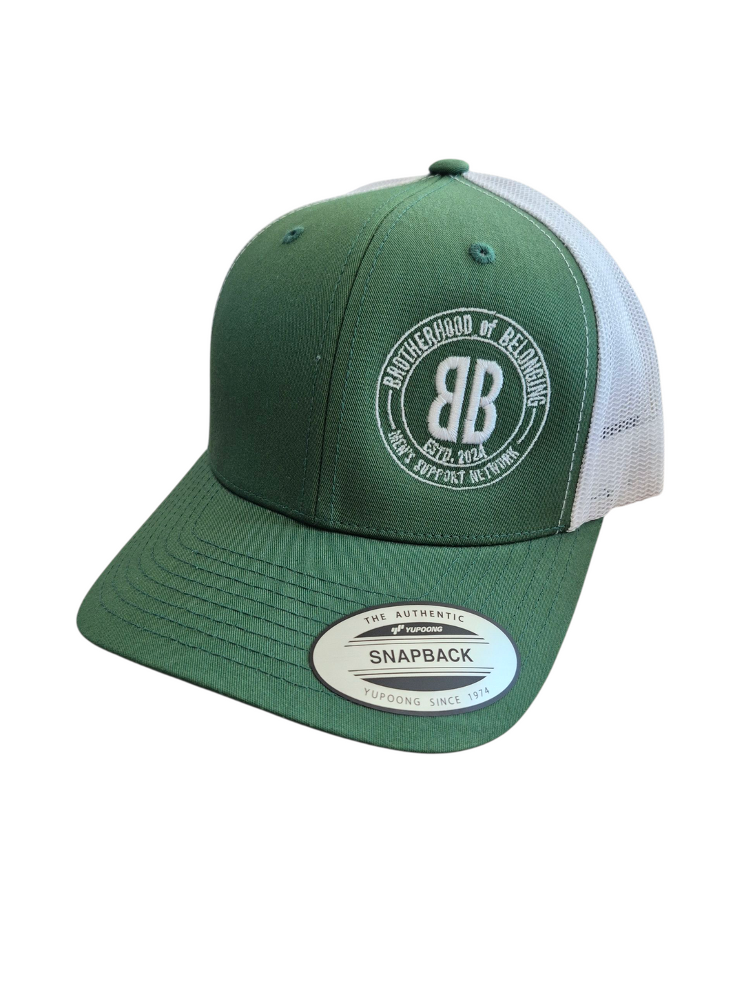 Brotherhood of Belonging Retro Trucker Style Snap Back Hat - Rider Green / White