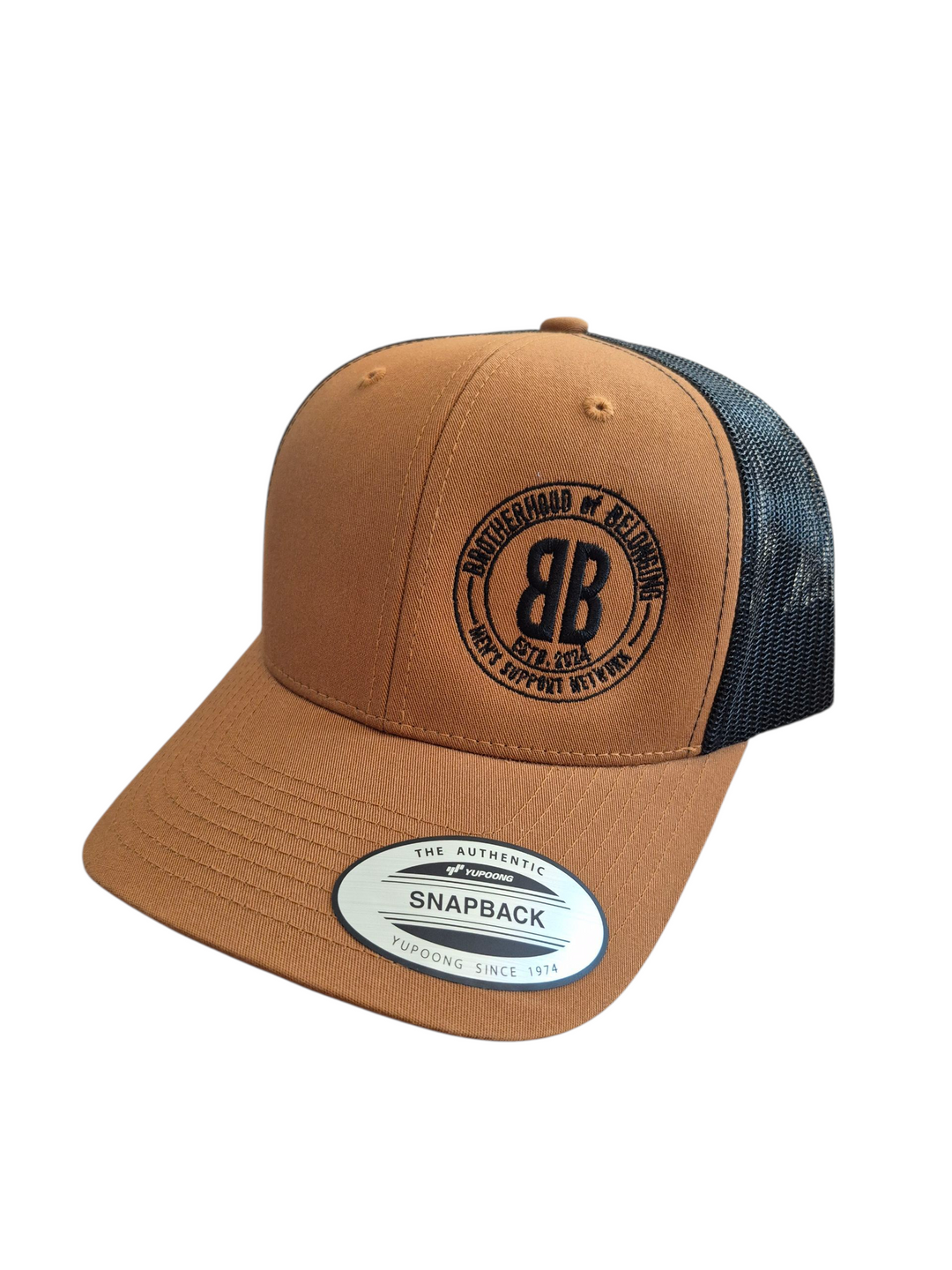 Brotherhood of Belonging Retro Trucker Style Snap Back Hat - Coyote Brown / Black