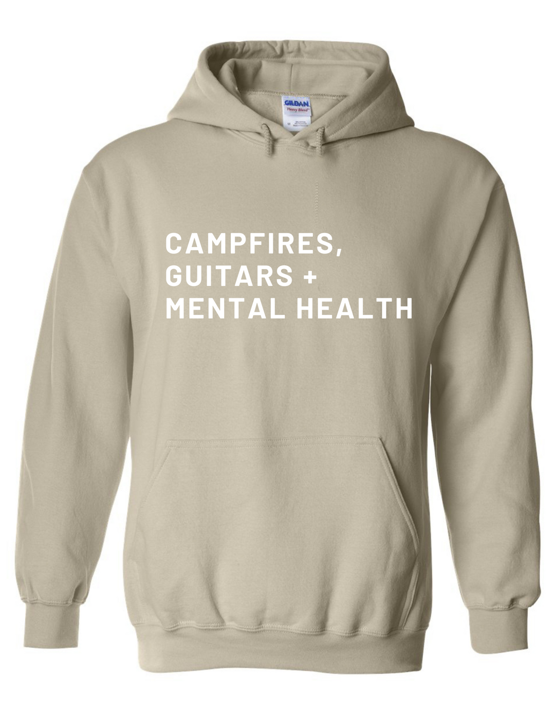 Adult Heavy Blend Hooded Sweatshirt - CAMPFIRES, GUITARS + MENTAL HEALTH - Sand