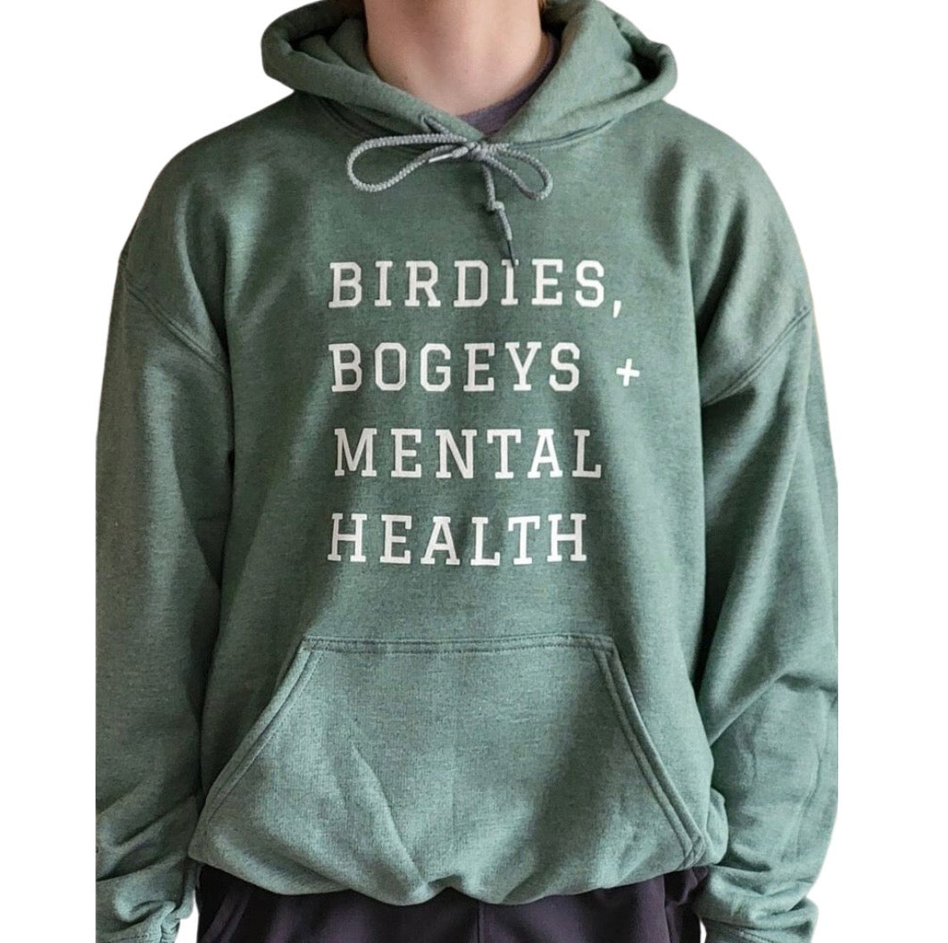 Adult Midweight Hooded Sweatshirt - Birdies, Bogeys + Mental Health - Heather Sport Green