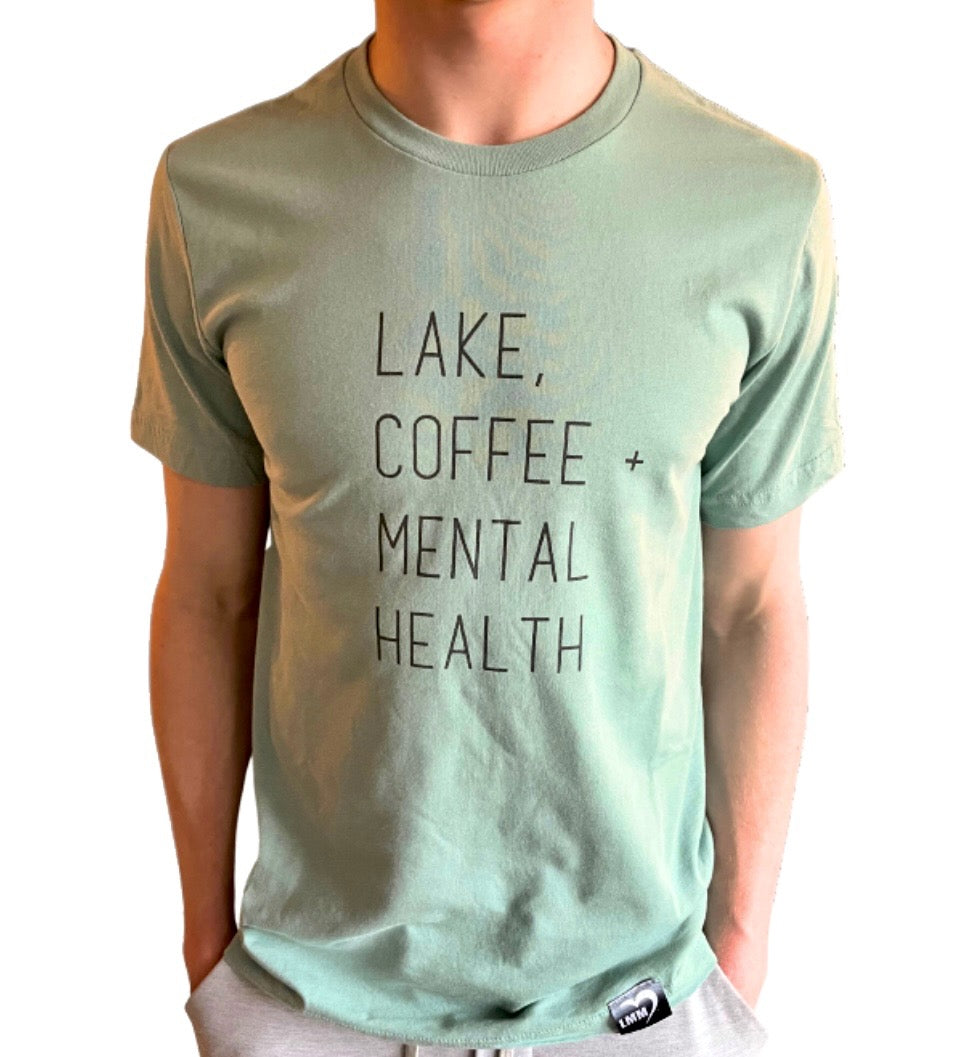 Unisex Jersey T-shirt - Lake, Coffee + Mental Health - DUSTY BLUE