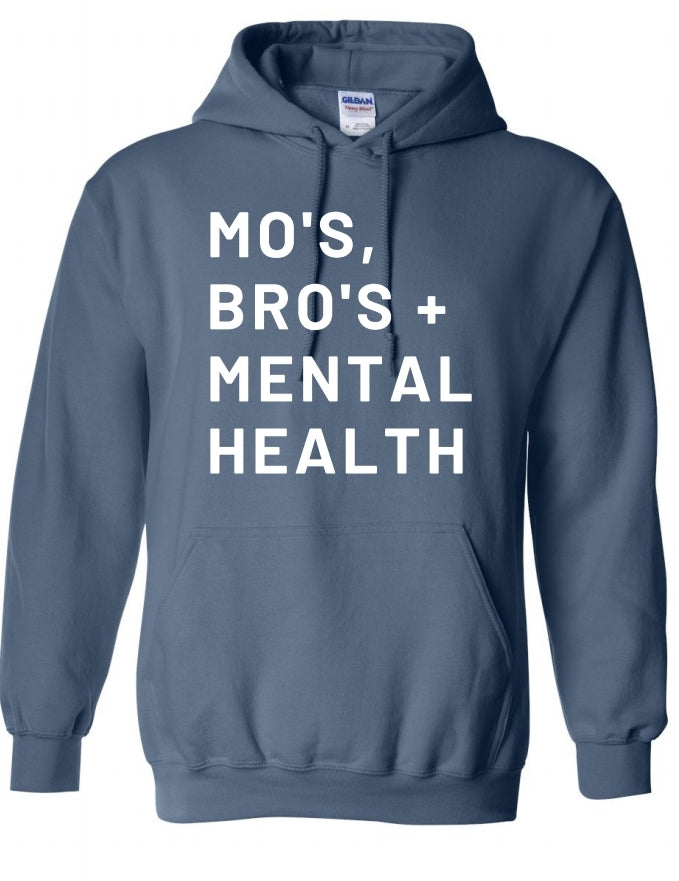 Adult Heavy Blend Hooded Sweatshirt - MO'S, BRO'S + MENTAL HEALTH - Indigo Blue
