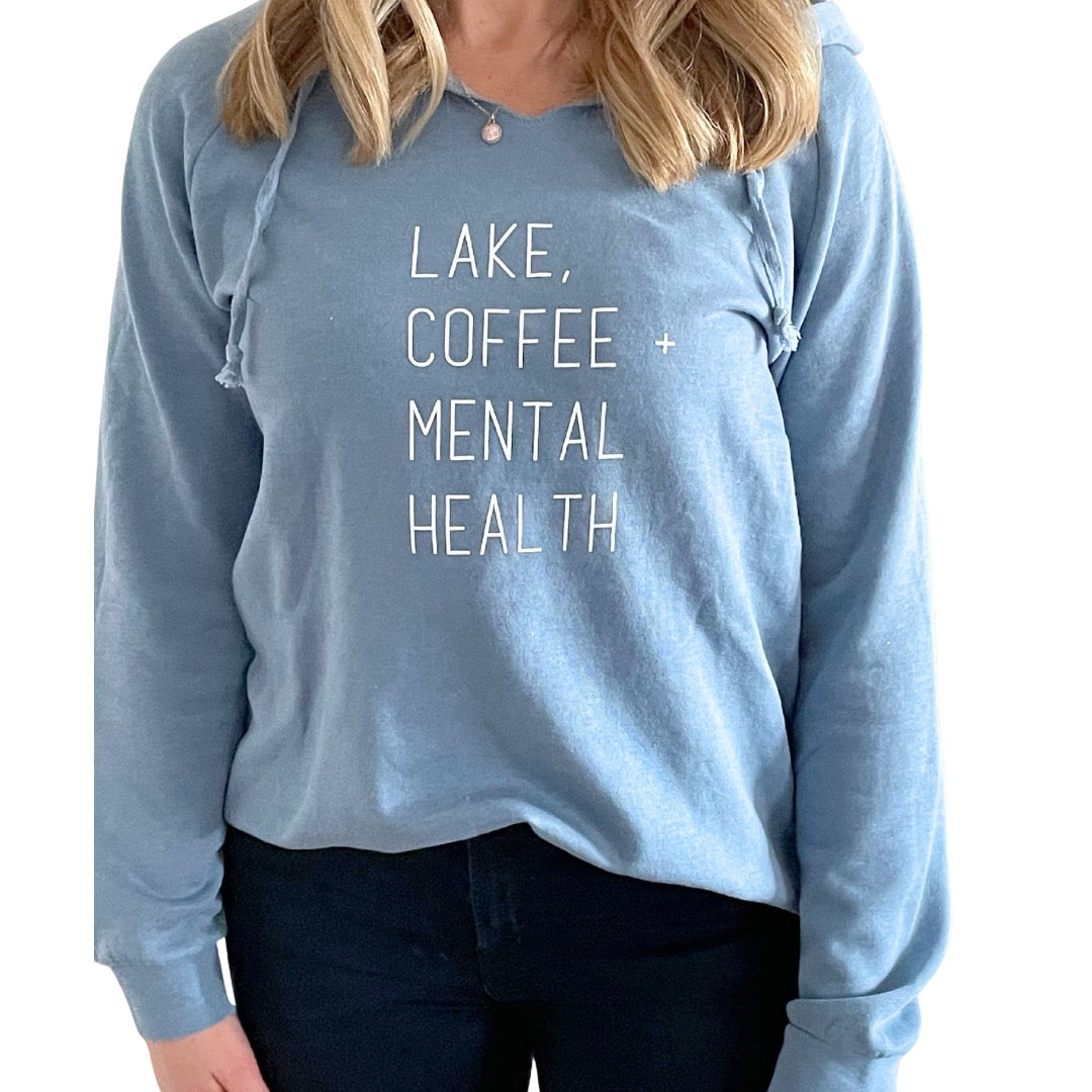 Women's Wave Wash Hooded Sweatshirt - Lake, Coffee + Mental Health - Misty Blue