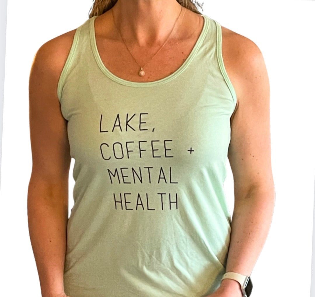 Women's Racerback Tank - Lake, Coffee + Mental Health - MINT
