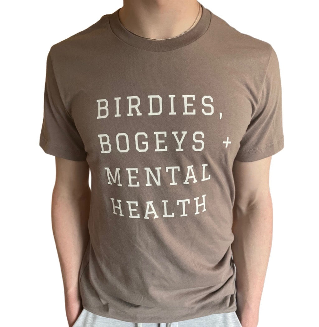 Unisex Jersey T-shirt - Birdies, Bogeys + Mental Health - PEBBLE