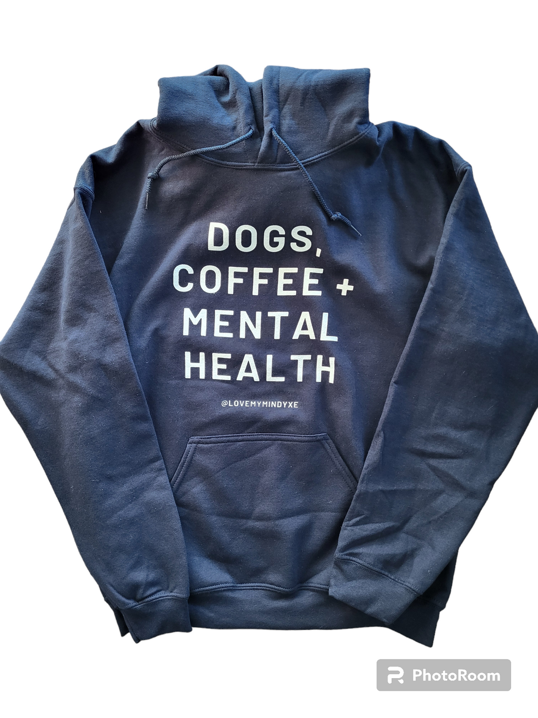 Adult Heavy Blend Hooded Sweatshirt - DOGS, COFFEE + MENTAL HEALTH - Navy