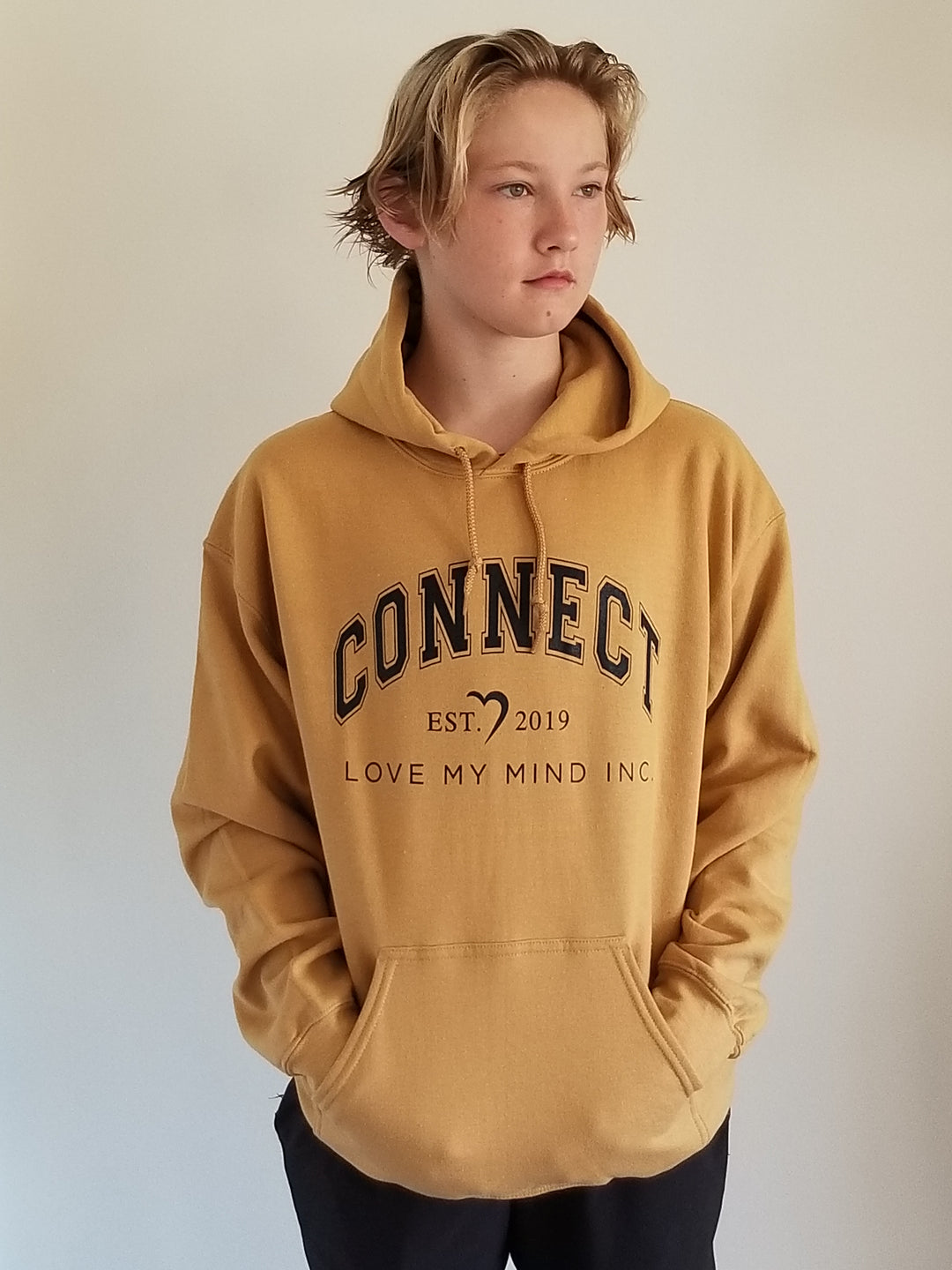 Hooded Sweatshirt - CONNECT - Old Gold with Black