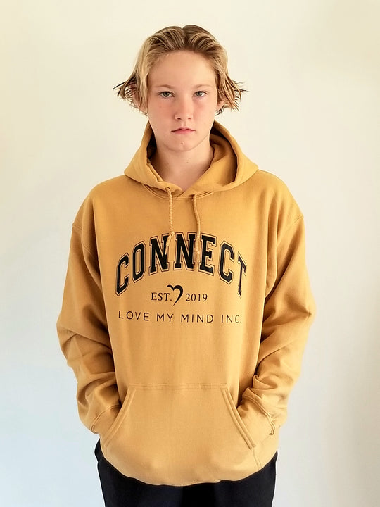 Hooded Sweatshirt - CONNECT - Old Gold with Black