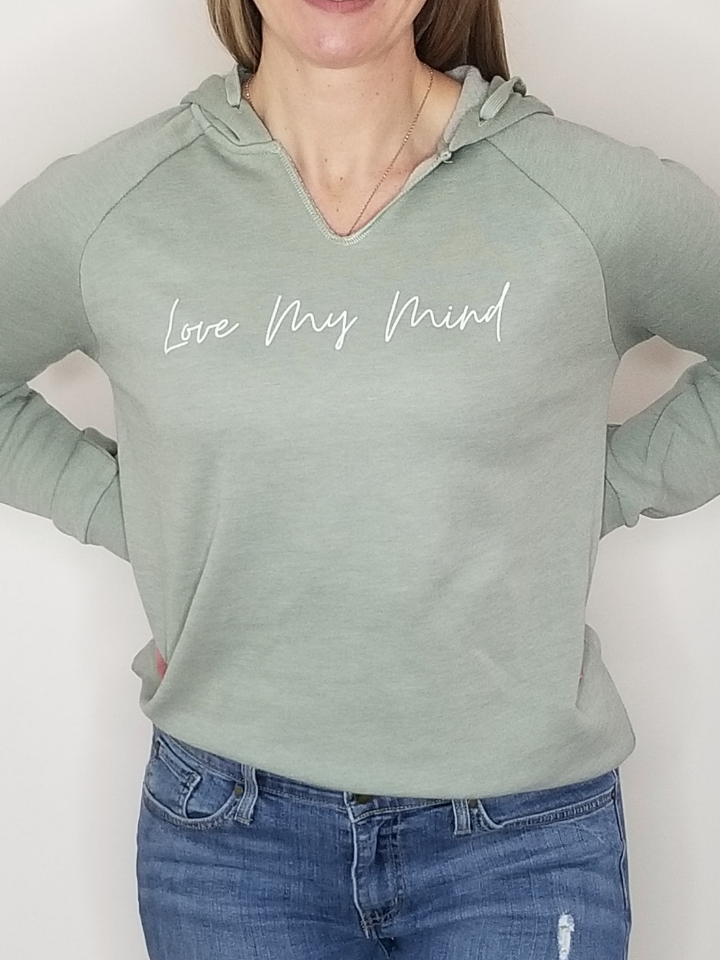 Women's Wave Wash Hooded Sweatshirt - Love My Mind Script - Sage Green